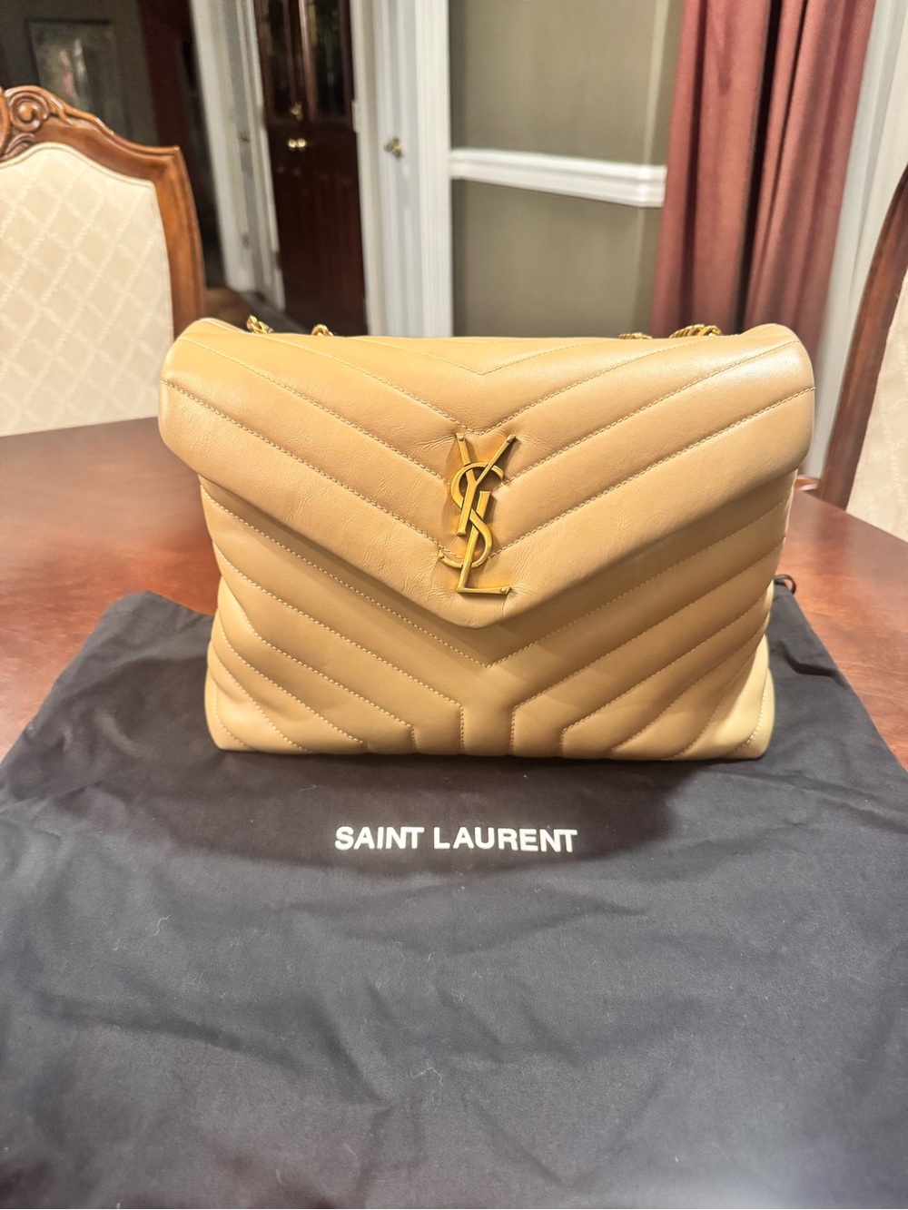 Saint Laurent Beige Chevron Loulou Medium Chain Shoulder Bag - excellent cond! - Picture 2 of 15